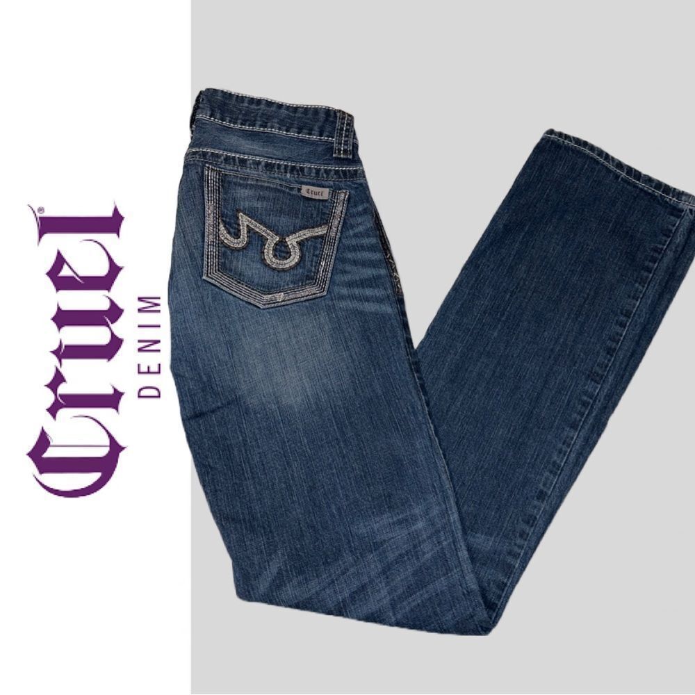 Cruel Women’s Abby Mid-Rise Blue Embroidered Denim -‎ Size 28